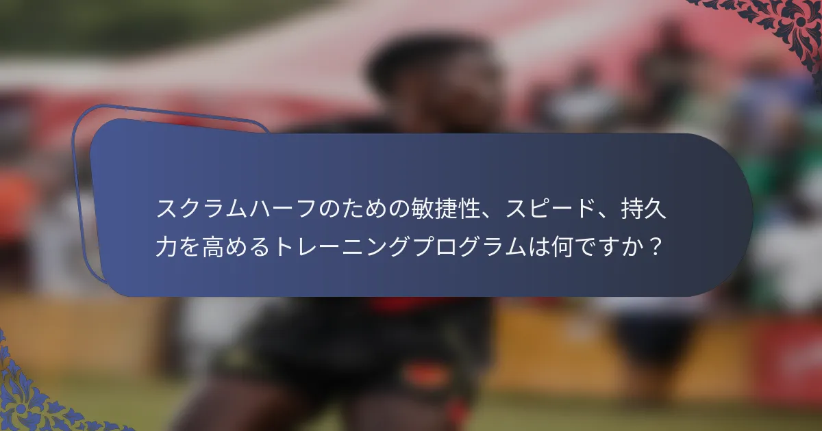 スクラムハーフのための敏捷性、スピード、持久力を高めるトレーニングプログラムは何ですか？